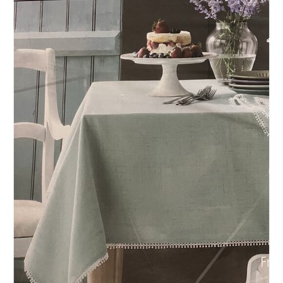 Lenox French Perle Ice Blue Tablecloth Oblong 60X102 with Storage Bag NIP - Picture 3 of 4
